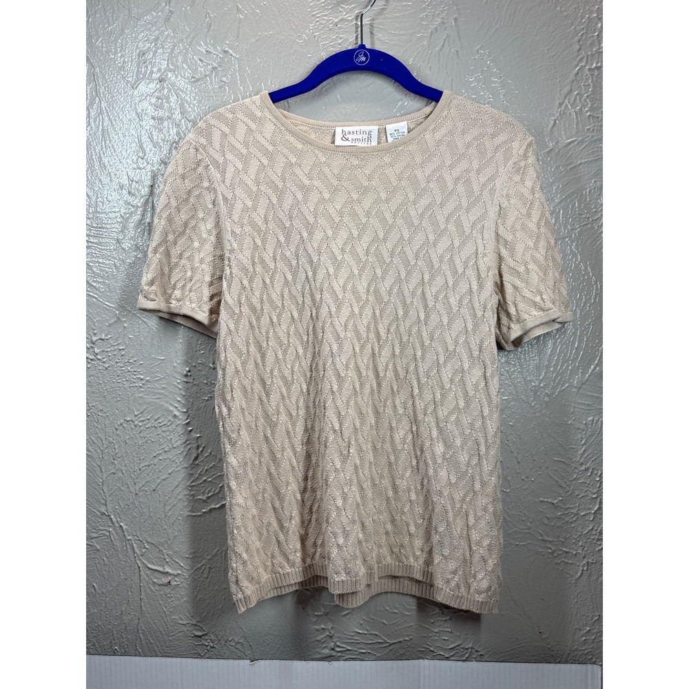 Hasting & Smith Petites Tan Textured Short Sleeve Pullover Sweater Petite Sz PS‎
